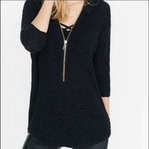 Express black sweater with gold zipper detailing